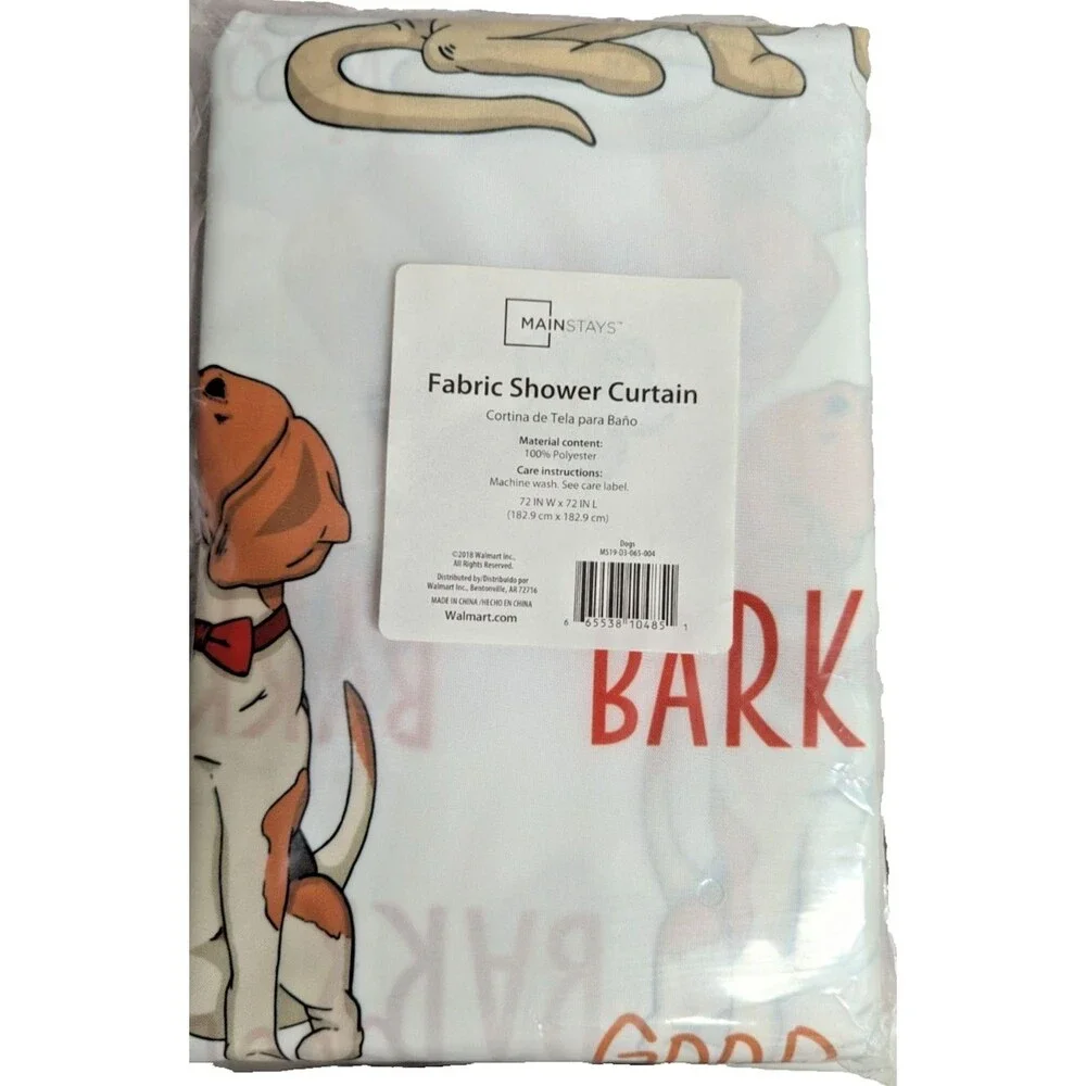 Dogs Fabric Shower Curtain Polyester 72-in Sq. Good Boy Bark Woof Bath Gift NEW